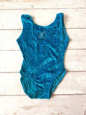 Girls 6/6x Blue Velvet Gymnastics Illusions Dance Leotard One Piece Size 6